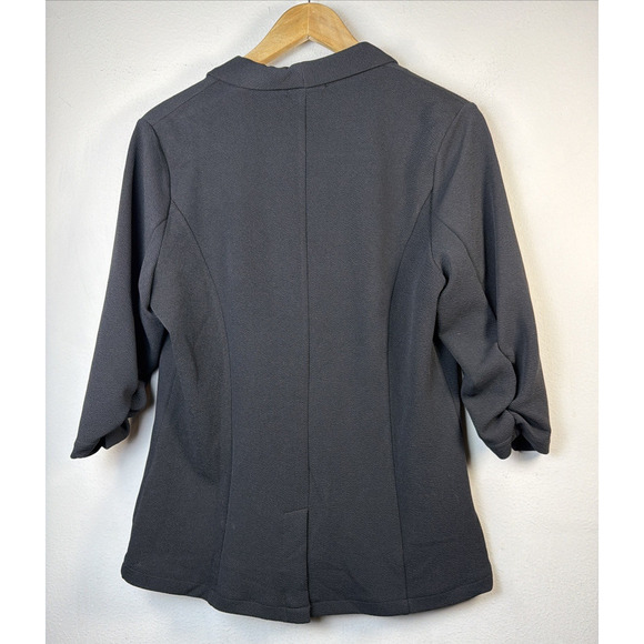 Beyove black blazer large jacket 3/4 gathered sleeve suit stretchy bohemian NWT - Picture 7 of 11